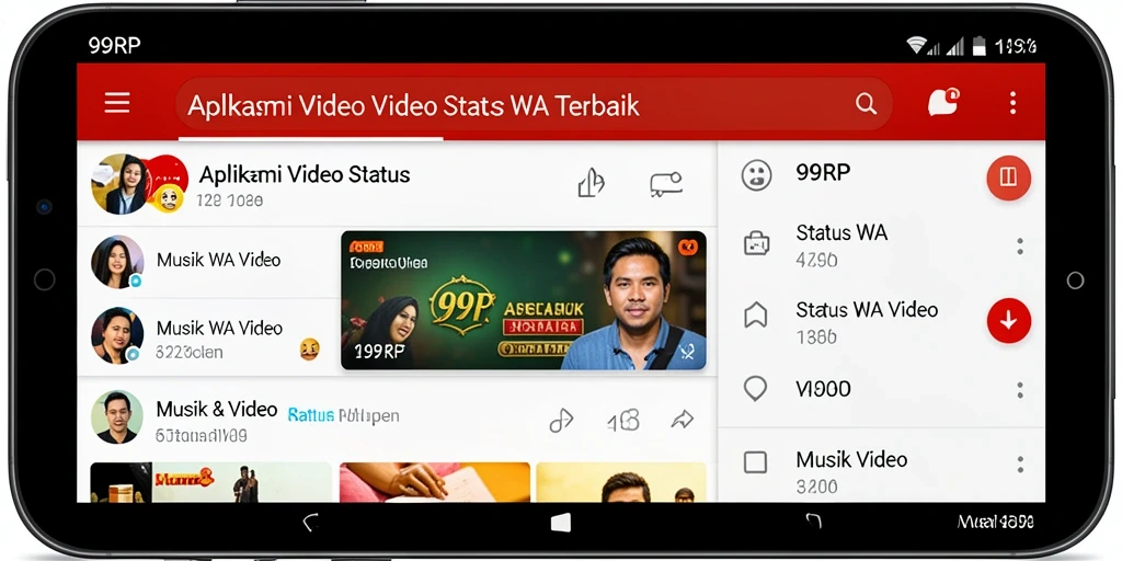 Antarmuka aplikasi 99RP yang menarik untuk Status WA Video.