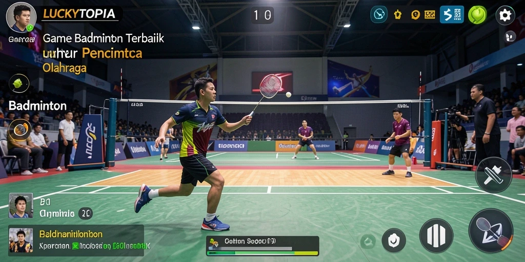 Tampilan antarmuka LUCKYTOPIA yang menarik dengan fitur Badminton yang lengkap.