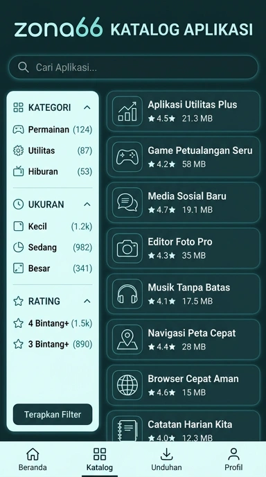 Tampilan katalog aplikasi zona66