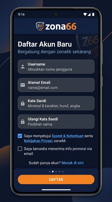 Tampilan halaman daftar zona66