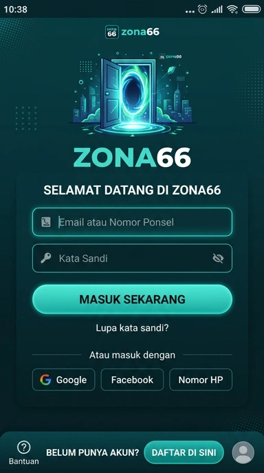 Tampilan halaman login zona66